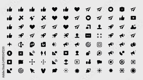 Set of 100 Black Social Media and Marketing Vector Icons