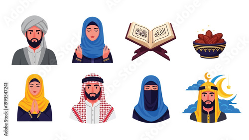 Diverse icons representing middle eastern culture and traditions Vector