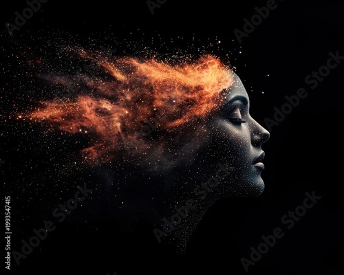 Explosion of nebula colors shaping abstract galaxy faces, symbolic expression concept