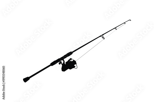 Professional spinning fishing rod and reel silhouette for recreational angling sports