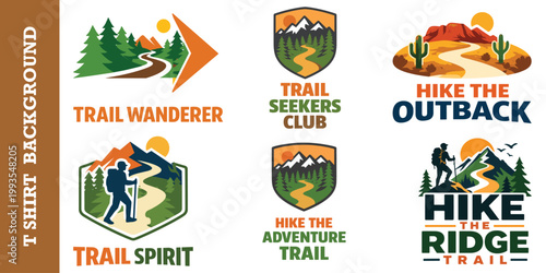 Adventure mountain hiking and wilderness trekker badge collection for outdoor enthusiast.