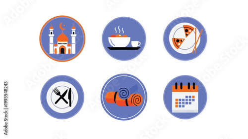 Icon set representing cultural and daily life elements Vector