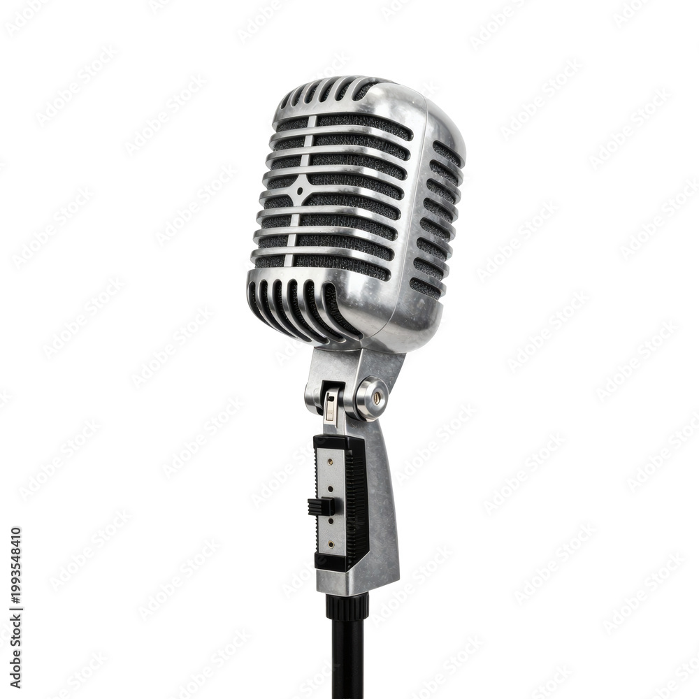 Fototapeta premium Vintage microphone stands tall and ready for use in a recording studio