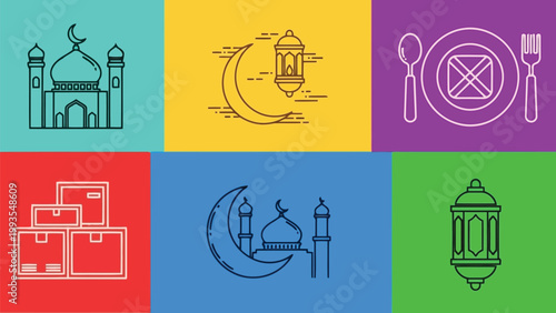 Illustrations of islamic culture, architecture, and traditions Vector