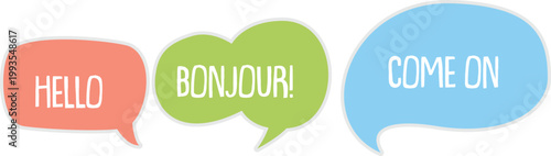 Colorful speech bubbles displaying hello greetings in different languages