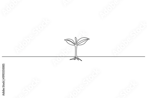 Plant sprouting one line minimalist botanical illustration of new growth