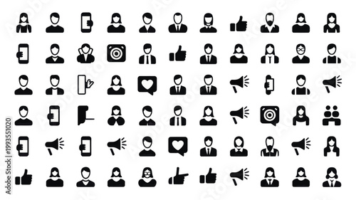 Set of 70 Black User Profile and Social Media Icons Vector