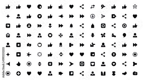 Set of 100 Minimalist Social Media and User Interface Vector Icons