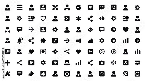 Set of 72 Black User Interface UI Icons Vector