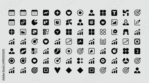 Set of 100 Black Business and Marketing Icons Vector