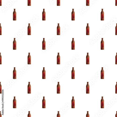 Repeating pattern showing brown bottles with red labels for beverages
