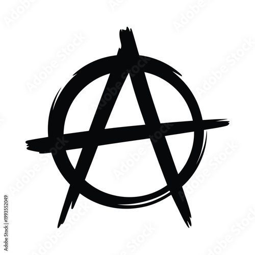A black and white illustration of the anarchy symbol a circled a roughly drawn
