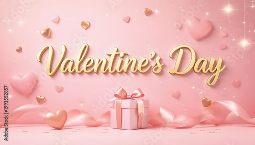 Valentine's Day Pink Gift Box with Hearts