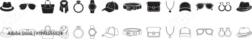 Accessories as the main accent of your look. Vector icon set.
