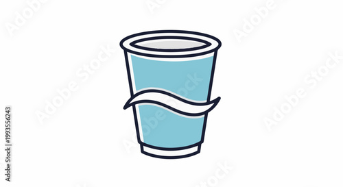 Stylized light blue cup with a wavy white band around it on white background