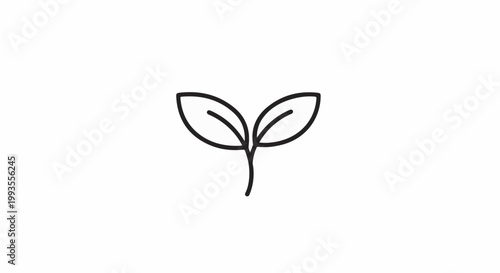 Simple line drawing of a seedling with two leaves sprouting upwards
