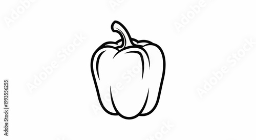 Black and white line drawing of a bell pepper on a white background