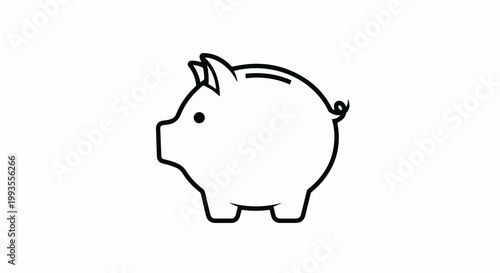 Black and white outline of a piggy bank on a white background