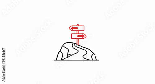 Stylized illustration of a rocky outcrop with a directional signpost
