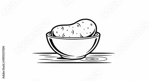 Stylized drawing of a single potato in a bowl on a surface