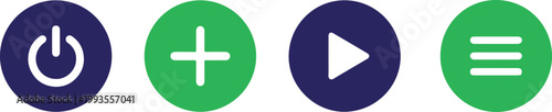 Collection of colorful media control buttons