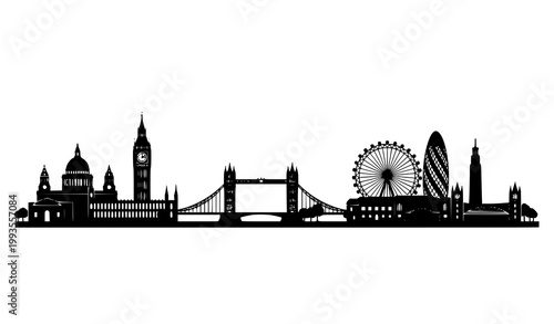 London Cityscape Vector Silhouette Famous British Landmarks Panorama Design
