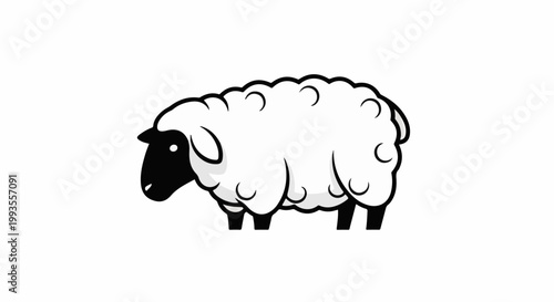 Stylized black and white cartoon sheep with fluffy wool