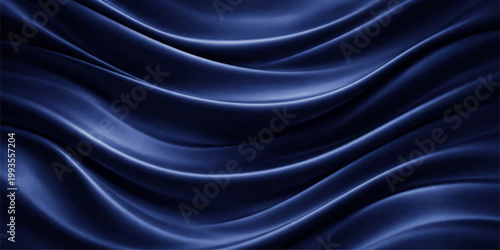 Black satin silk fabric with smooth flowing waves in purple and blue light creating a soft luxury textured backdrop