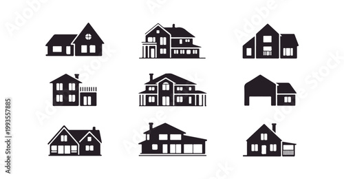 Set of house vector icons illustrating various residential architecture and property types