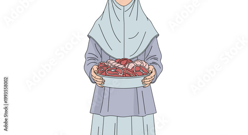Muslim Person Carrying Meat Container Carefully