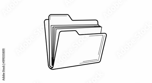 Line art illustration of an open file folder with several stacked papers inside