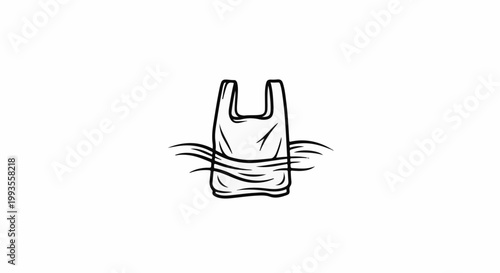 Plastic bag floating in wavy water, symbol of pollution