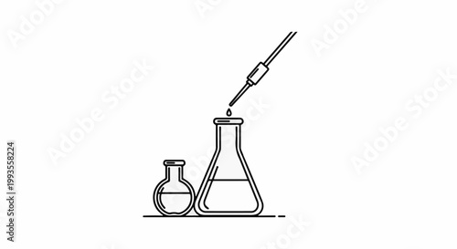 Laboratory equipment with dropper adding liquid to flask