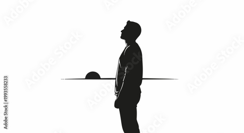 Silhouette of a man looking up at the sky with a semi-circle in the distance