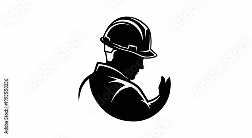 Black silhouette of a construction worker with a hard hat