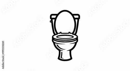 Black and white outline of a toilet with its lid and seat up