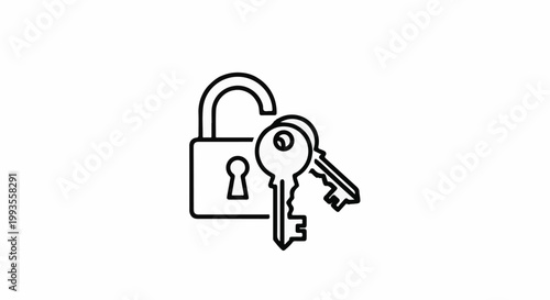 Icon of an open padlock with two keys next to it