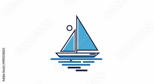 Minimalist sailboat graphic on calm water with reflection