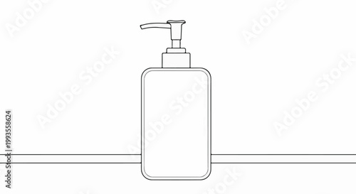 Outline drawing of a pump dispenser on a white background with horizontal lines