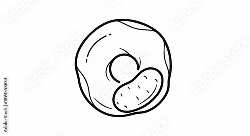 Simple outline illustration of a donut with a bite mark and beans