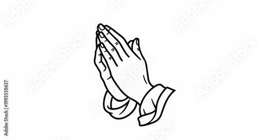 Black and white line drawing of two praying hands