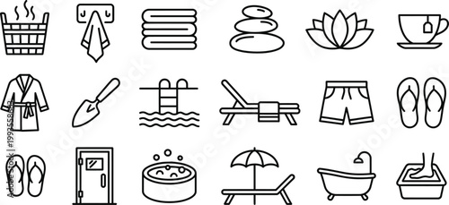 Spa and Wellness Line Icon Set - Minimalist Sauna Therapy Relaxation Symbols