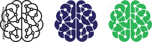 Brain network diagram with connected nodes and lines in black
