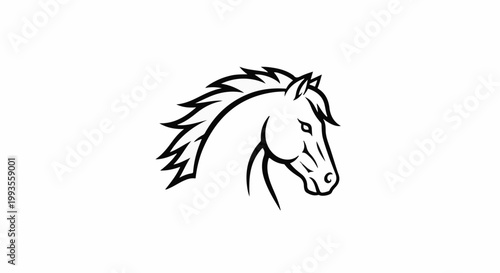 Stylized black and white outline of a horse's head and flowing mane