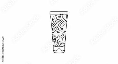 Line art of a tube with leaf and wave patterns