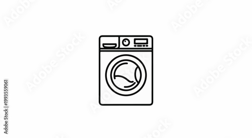 A simple outline drawing of a front-loading washing machine with a clear door