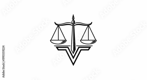 Stylized black scales of justice symbol on a white background