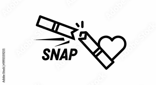 Broken cigarette snaps near a heart symbol