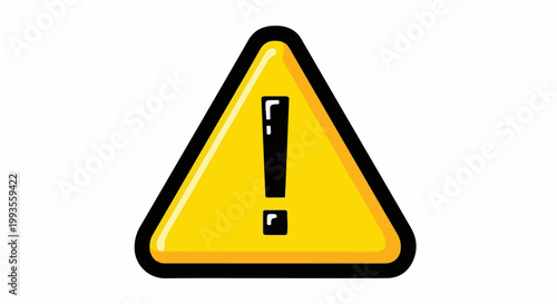A yellow triangular warning sign with a black exclamation mark