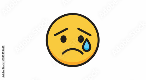 A yellow emoji with a crying expression, a single blue tear on its right cheek